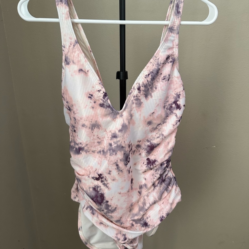 Time and Tru Pink and Purple Bodysuit with Watercolor Design